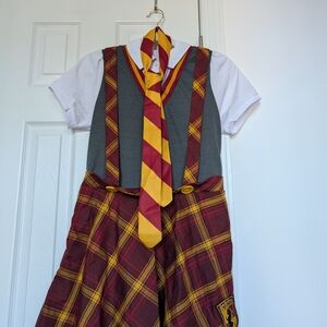 Spirit Checkered Skirt Set with Tie - Red, Yellow, Gray Harry Potter Gryffindor